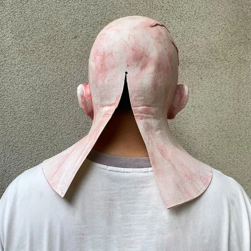 Vista 6 de Bagmrteho Máscara de Halloween para hombre cicatriz, máscara de zombi aterrador, disfraz de cosplay, accesorios de fiesta para adultos