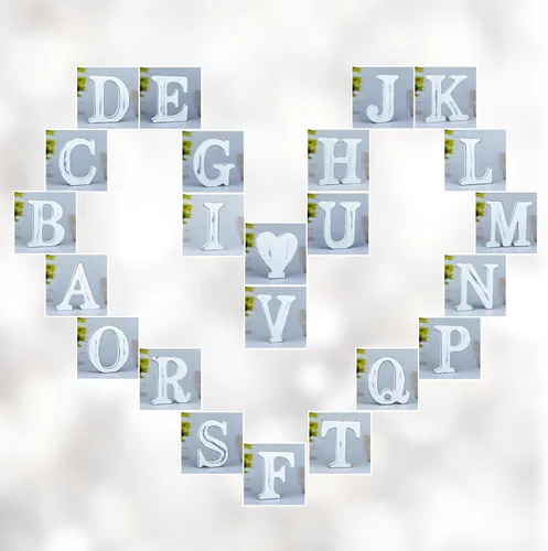 Vista 7 de Letras rústicas de madera blanca de 6 pulgadas, letras de madera sin terminar para decoración de pared, letras blancas retro de pie, decoración