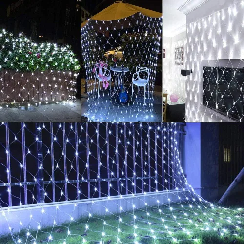Vista 7 de Joomer - Red de luces de Navidad de 12 x 5 pies, 360 luces LED, enchufe de malla, impermeables con 8 modos, temporizador, conectables para arbustos