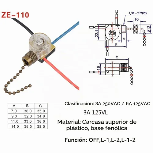 Vista 2 de Zing Ear ZE-110 - Interruptor de luz para ventilador de techo, interruptor de cadena de repuesto para lámpara de 3 cables, compatible