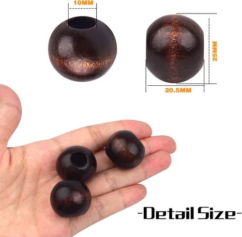 Vista 3 de 30 cuentas redondas de madera de 0.98 pulgadas (0.984 in), cuentas espaciadoras de madera natural, cuentas sueltas de macramé con agujero grande