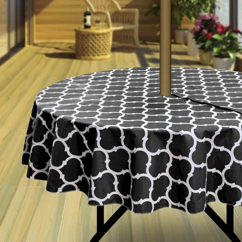 Vista 19 de Hipinger Vinyl Round Fitted Tablecloth with Zipper and Umbrella Hole, Outdoor Oil Waterproof Stain Resisteant PVC Table Cover 40-44 Inch, Black
