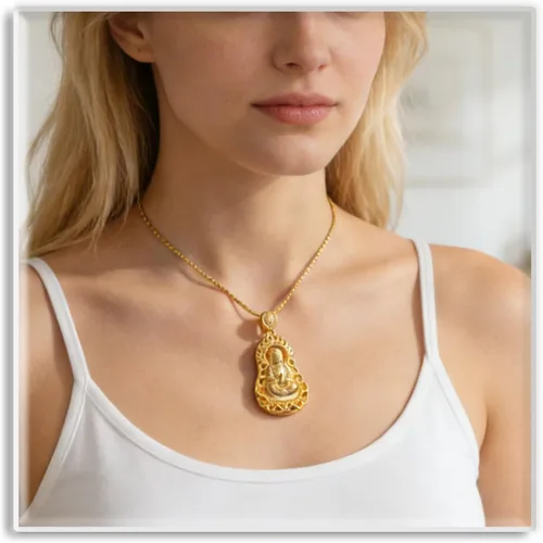 Vista 6 de Xusamss Collar de Buda Guan Yin chapado en oro de 18 quilates, 24 pulgadas