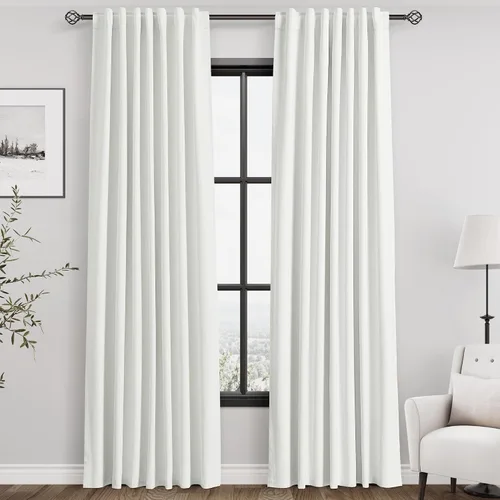 Vista 103 de Nanspring Cortinas de lino 100% opacas para dormitorio, 96 pulgadas de largo, con pestaña trasera, bolsillo para barra, aislamiento térmico, cortina