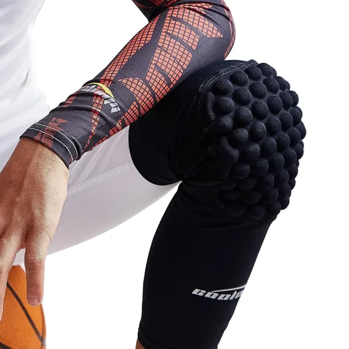 Vista 7 de COOLOMG paquete de 2 (1 par) de rodilleras con almohadillas de EVA para niños y adultos a prueba de golpes para baloncesto, rodilla de manga larga