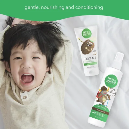 Vista 5 de Fresh Monster Paquete desenredante de cabello para niños, desenredante de 8.5 onzas y acondicionador de 6 onzas, sin toxinas, hipoalergénico