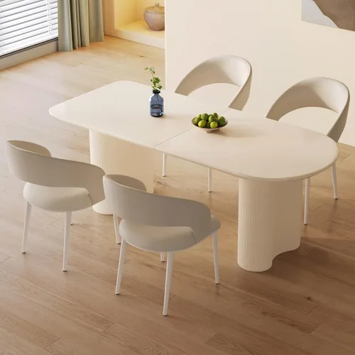 Vista 25 de Mesa de comedor negra de 55 pulgadas, una mesa rectangular de extremo redondeado con patas de diseño ondulado para cocina, comedor, oficina en casa