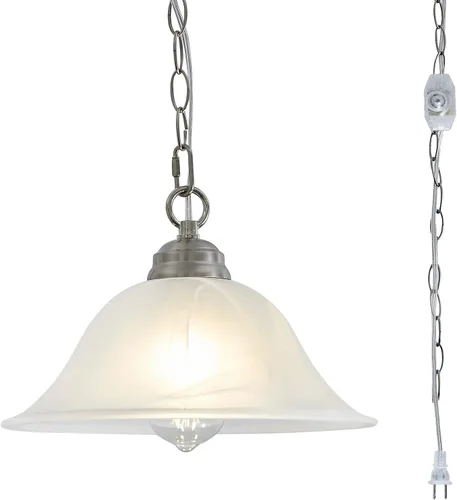 Vista 10 de Lámpara colgante enchufable con pantalla de vidrio de alabastro de 15.7" de diámetro, lámpara colgante con interruptor de encendido/apagado, cable