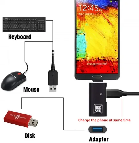 Vista 2 de CY Adaptador 10Gbps USB-C Tipo-C a USB 3.0 hembra OTG y DC 5V convertidor de potencia para tableta teléfono