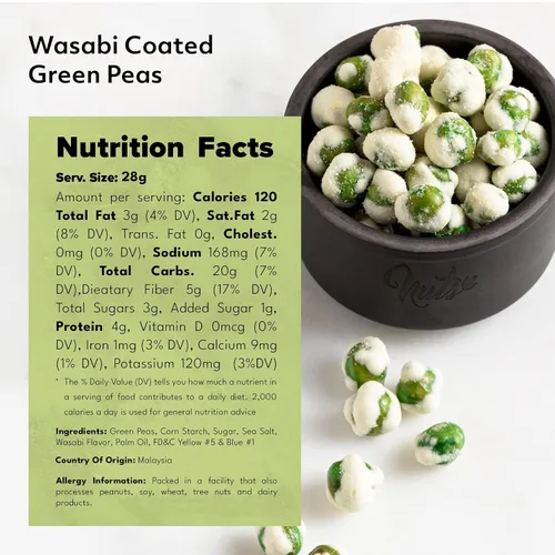 Vista 3 de NUTS U.S. - Guisantes verdes recubiertos de Wasabi, crujientes y picantes en bolsa resellable (1 libra)