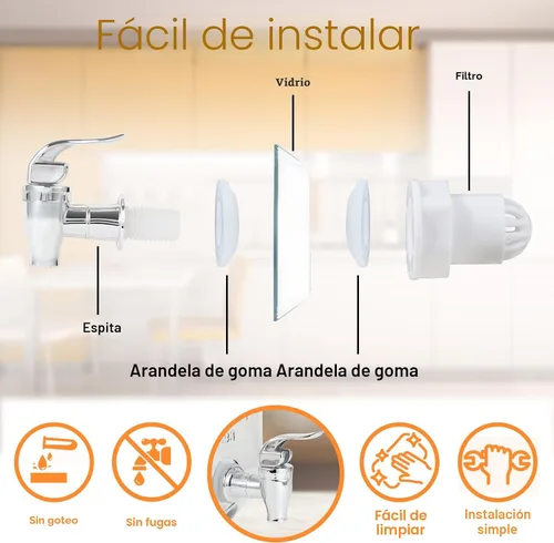 Vista 4 de Dispensadores de bebidas de vidrio de 1 galón para fiestas, juego de 2, dispensador de bebidas con infusor y soporte de frutas, dispensador de jugo