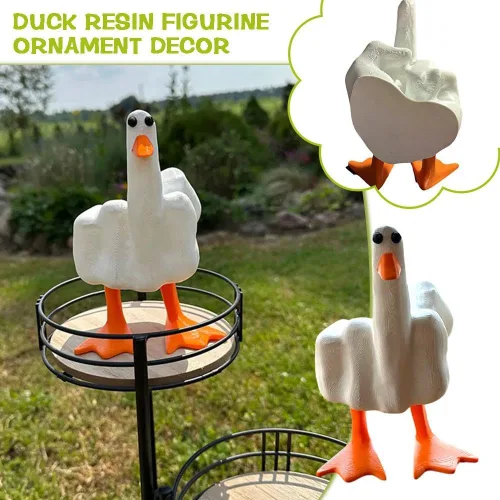 Vista 5 de Figura de pato de dedo medio, divertida estatua de dedo medio, decoración del hogar, oficina, escritorio, adornos de pato, regalos novedosos extraños