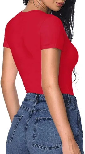Vista 2 de MANGOPOP - Camiseta de manga corta entallada con cuello en V para mujer