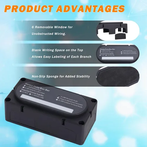Vista 4 de Barra de bus de módulo resistente de 300 A, bloque de distribución de energía de 12 V, 24 V, 48 V CC con 4 pernos de 5/16 pulgadas (M8), regalo 12