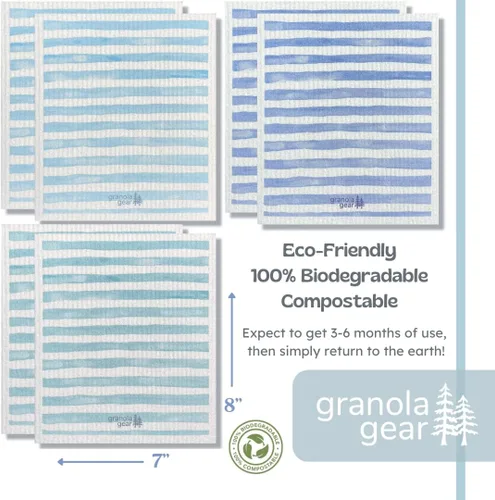 Vista 5 de Paquete de 6 paños suecos para cocina, hechos en Suecia, toallas de papel reutilizables, paños de esponja lavables, algodón de celulosa Seaglass