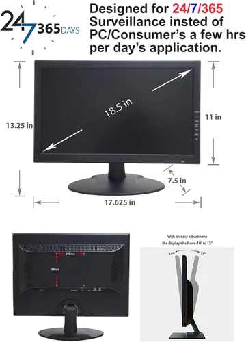 Vista 6 de 1stPV Precision - Monitor LED de seguridad 4K escalado de 18.5 pulgadas, compuesto BNC entrada/salida Super Sampling Anti-Aliasing (SSAA), HDMI