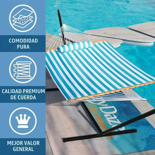 Vista 6 de Lazy Daze - Hamaca acolchada doble con almohada y mosquetones, rayas Sailor Stripe