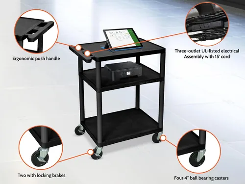 Vista 3 de LUXOR LE34-B Carrito AV de 34 "H - Tres estantes