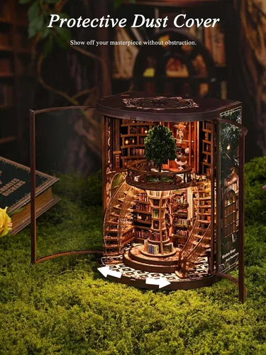 Vista 6 de Rotbakmin - Kit de rincón de libro para adultos, adolescentes, biblioteca de casa en miniatura, casa de muñecas, rompecabezas de madera 3D, edificio