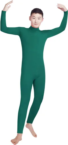 Vista 24 de Shinningstar Zentai Unitard - Body de manga larga con cuello alto y elastano para hombre Verde militar