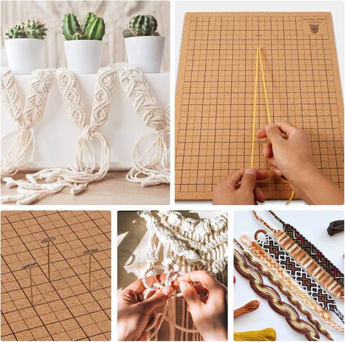 Vista 6 de Tabla y alfileres de macramé, tablero de proyecto de macramé, rejillas de doble cara de 12 x 16 pulgadas, tabla de trenzado hecha a mano