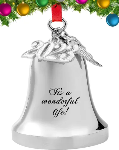 Vista 7 de FKOG 2025 Adorno de Campana de Navidad It's A Wonderful Life, Campana Plateada para Árbol de Navidad y Adorno de Campana de Trineo, Regalos