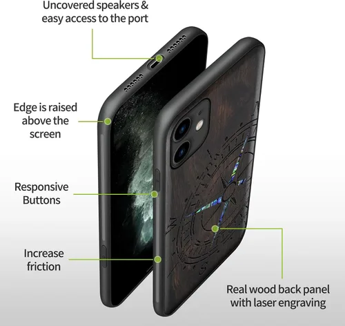 Vista 7 de Carveit Funda protectora de madera de diseñador para iPhone 11 [grabado de madera e incrustaciones de carcasa] compatible con iPhone 11