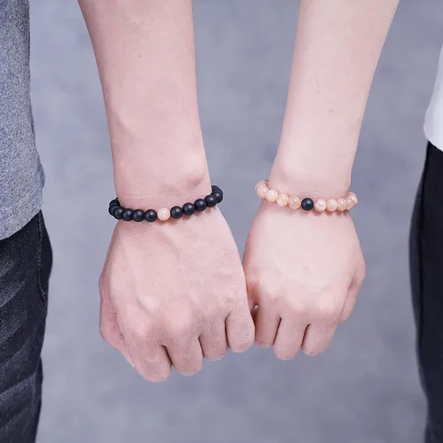 Vista 3 de COAI Pulseras a juego de piedra de ónix de larga distancia para parejas