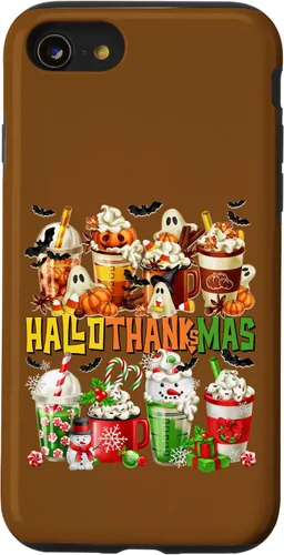 Vista 13 de Funda para taza de café de Navidad para iPhone 15 con diseño de calabaza y especias de Halloween