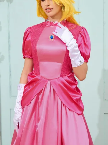 Vista 4 de Poboola Disfraz de princesa de Halloween para mujer, vestido de cosplay para adultos, vestido clásico de fiesta con corona, aretes y guantes