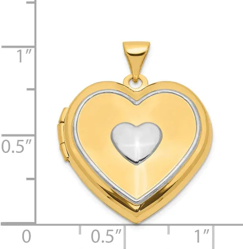 Vista 4 de Medallón de corazón de oro amarillo de 14 quilates de 0.827in (colgante interior con colgante de llave) 0.827in