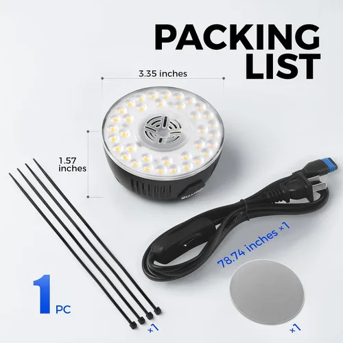 Vista 9 de Barrina Orbgrow OG09 Puck - Luz LED de crecimiento, 5000 K 9 W (equivalente a 135 vatios), luces de plantas para plantas de interior de espectro