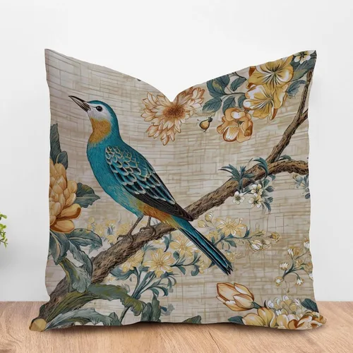 Vista 14 de ArogGeld Funda de cojín para sofá de granja con diseño de pájaro chinoiserie amarillo y gris, peonía, pavo real, decoración del hogar, funda