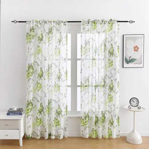 Vista 17 de FOLKSIDE - Cortinas florales azules, 63 pulgadas de largo, juego de 2 paneles, bolsillo para barra, cortinas florales semitransparentes