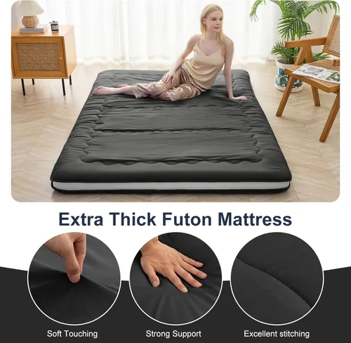 Vista 5 de Auemtyn Colchón japonés de suelo, colchón de futón japonés de 4 pulgadas, futón Shiki plegable y portátil (shikibuton), tapete de tatami grueso Negro