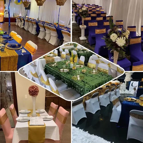 Vista 6 de Bandas para Sillas con Lentejuelas Elásticas Lazos de Spandex Poliéster para Fiestas Hotel Bodas Banquetes Decoración - 6 Piezas Aqua