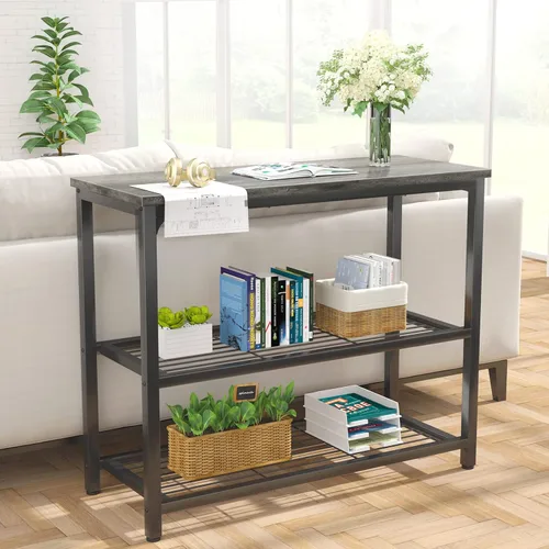 Vista 5 de Ecoprsio Mesa consola pequeña, mesa de sofá con estantes dobles de malla, moderna mesa de entrada para entrada, pasillo, vestíbulo, pasillo