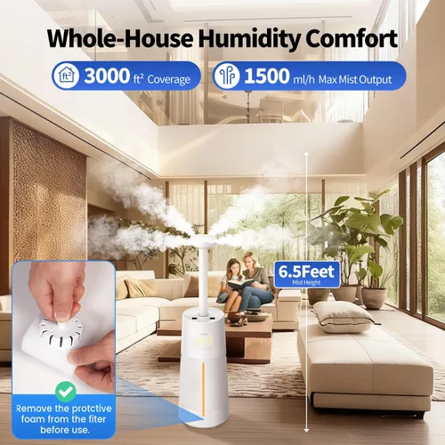 Vista 2 de Humidifier Large Room - GloryAir 6.3Gal/24L 4X Atomizers Top Fill Whose House Large Cool Mist Quite Humidifiers 1500mL/h for Home Bedroom 3000 ft²