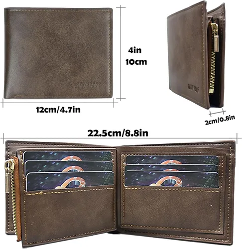 Vista 4 de Zkgiftsdz Cartera de piel con bloqueo RFID para hombre, con ventana de identificación y caja de regalo, color negro, marrón (Wallet-Brown)