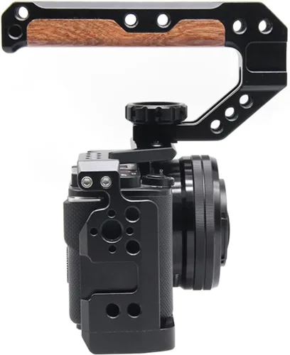 Vista 2 de Mango superior de madera para cámara con pasadores de localización de 3/8"-16, mango superior de madera con zapatos fríos compatible con interfaz