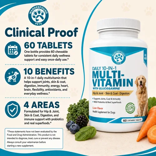 Vista 4 de Wanderfound Pets Multivitamínico 10 en 1 para perros, vitaminas masticables para perros con glucosamina, D3 y MSM, suministros de salud para perros