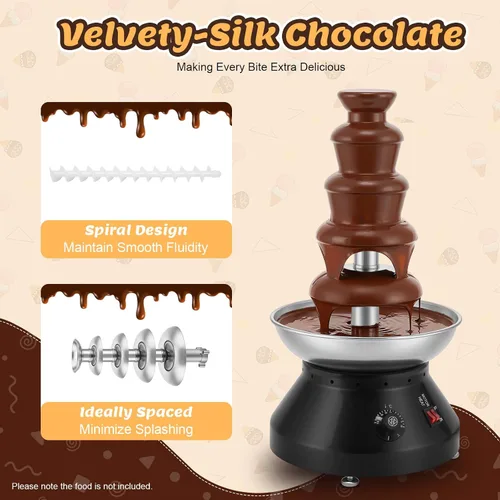 Vista 5 de Fuente de chocolate comercial de 5 niveles, 230 W, 7 libras, máquina de fuente de fondue caliente de acero inoxidable, máquina grande de fondue