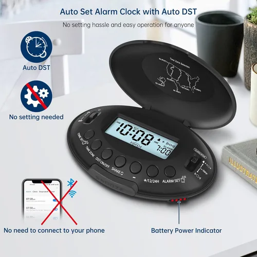 Vista 3 de DreamSky Reloj despertador vibratorio para personas que duermen mucho y Negro