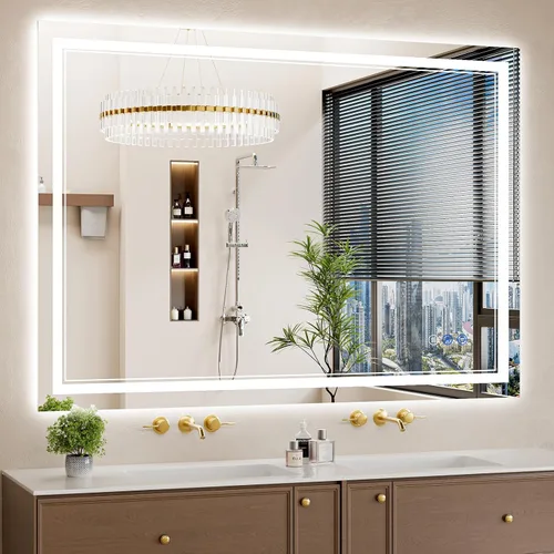 Vista 25 de Espejo de baño LED de 22 x 30 pulgadas con luces, antiniebla, retroiluminado + luz frontal, regulable, espejo de tocador LED para pared, espejo
