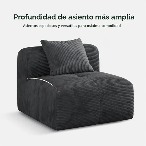 Vista 5 de Sofá Seccional Modular Moderno en Forma de L para Sala de Estar, Sofá de 3 Plazas de Gran Tamaño con Asiento Profundo y Otomana Móvil – Sin Montaje