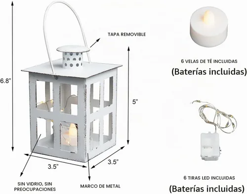 Vista 7 de HPC Decor - 6 mini linternas decorativas para centros de mesa de boda, faroles de velas de metal a granel con candelita LED y cuerda, decoración