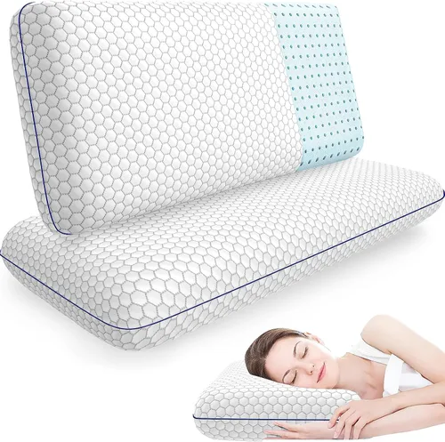 Vista 9 de CushyOasis - Almohadas de espuma viscoelásticas para dormir de lado, espalda y boca abajo, almohada de cama con funda lavable y malla transpirable
