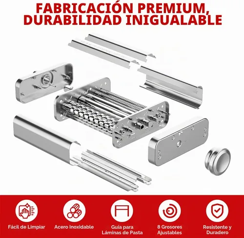 Vista 6 de Accesorio de pasta de acero inoxidable para batidora de pie KitchenAid, máquina de pasta 3 en 1 con rodillo de pasta, cortadores de espaguetis