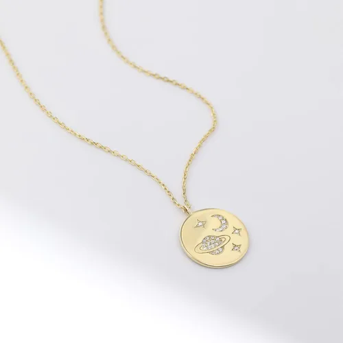 Vista 3 de Meissa Saturno - Collar para mujer de plata de ley 925 con dije de círculo de oro celestial, gargantilla de regalo para ella