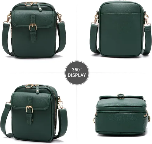 Vista 2 de ChuLian Bolso cruzado vintage para mujeres y hombres, bolso bandolera pequeño, bolso bandolera grande con 10 ranuras para tarjetas